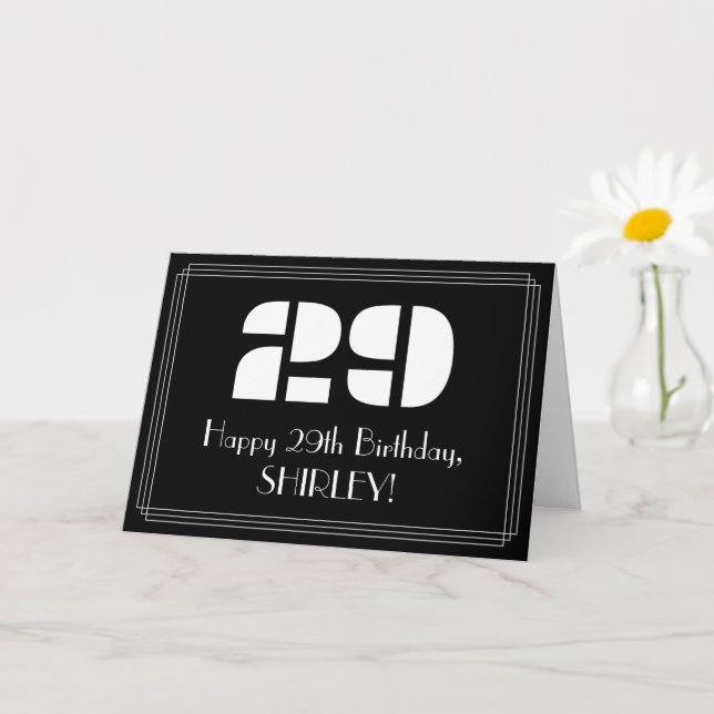 29th Birthday: Art Deco Inspired Look "29" & Name Card (Small Plant)
