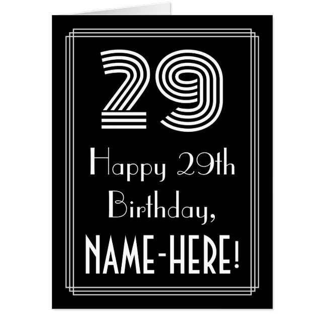 29th Birthday — Art Deco Inspired Look “29” + Name Card (Front)
