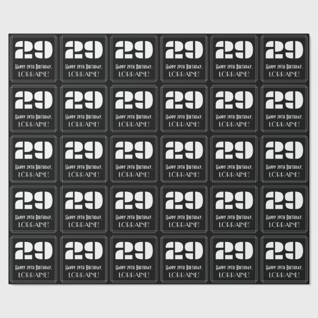 29th Birthday: Art Deco Inspired Look "29" & Name Wrapping Paper (Seam)