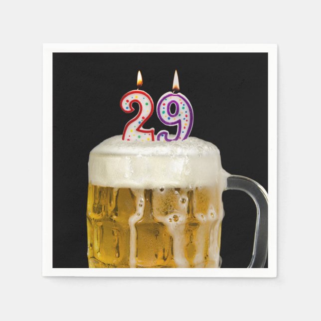 29th Birthday Beer on black Napkins (Front)