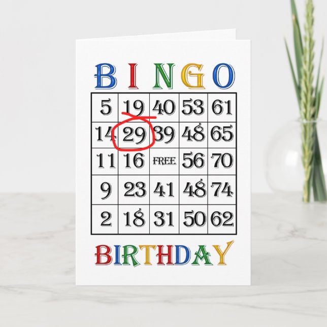 29th Birthday Bingo card (Front)