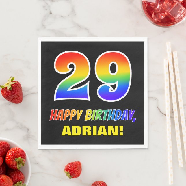 29th Birthday: Bold, Fun, Simple, Rainbow 29 Napkins (Insitu)