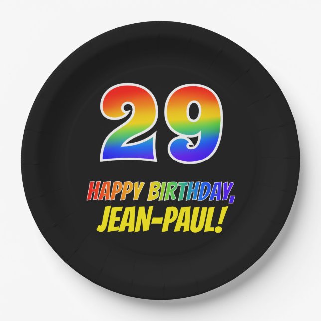29th Birthday: Bold, Fun, Simple, Rainbow 29 Paper Plates (Front)