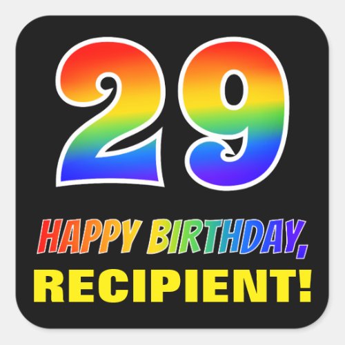 29th Birthday Bold Fun Simple Rainbow 29 Square Sticker