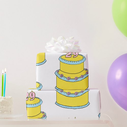 29th Birthday Cake Yellow Wrapping Paper