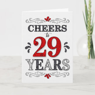 29th Birthday Cheers in Red White Black Pattern Card