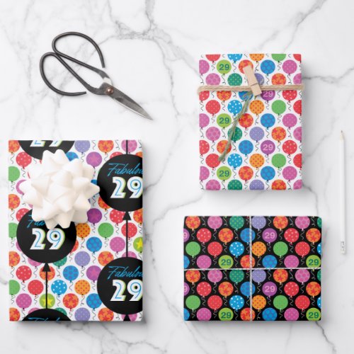 29th Birthday Colorful Balloons Polka Dots Stars   Wrapping Paper Sheets