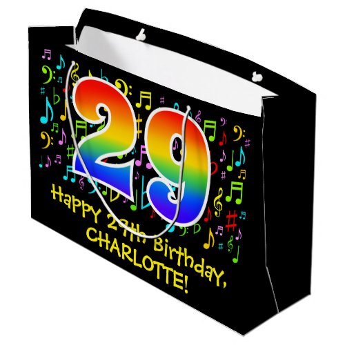 29th Birthday _ Colorful Music Symbols Rainbow 29 Large Gift Bag