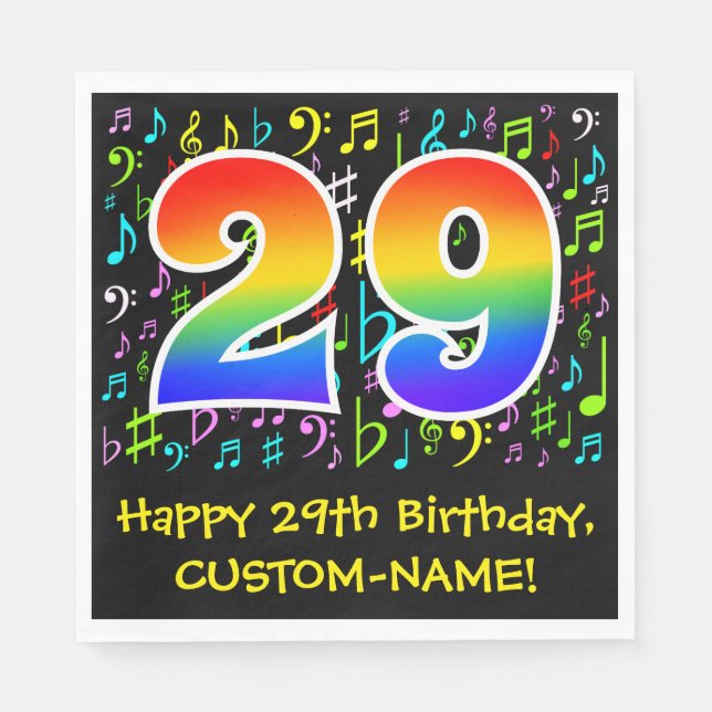 29th Birthday - Colorful Music Symbols, Rainbow 29 Napkins (Front)