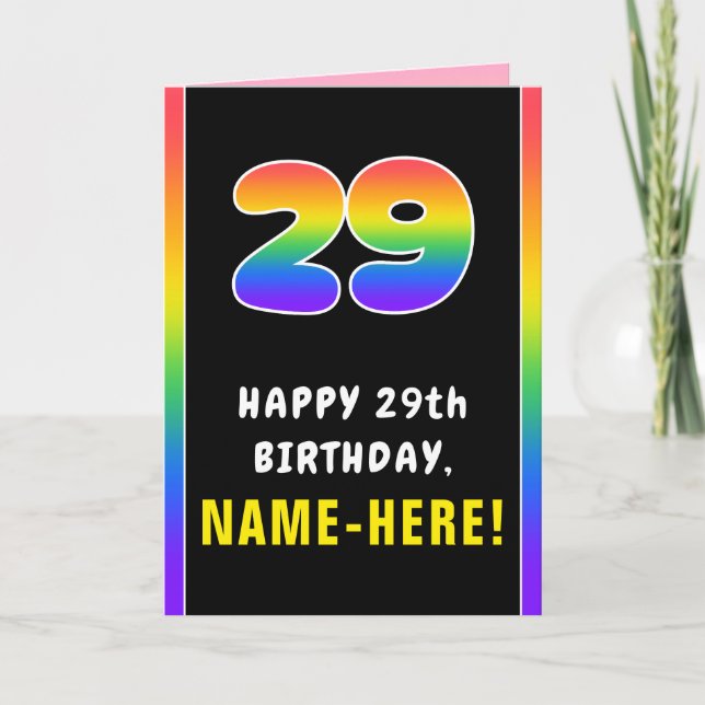 29th Birthday: Colorful Rainbow # 29, Custom Name Card (Front)