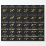[ Thumbnail: 29th Birthday: Elegant, Black, Faux Gold Look Wrapping Paper ]
