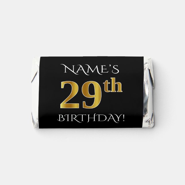 29th Birthday — Elegant, Faux Gold Look 29 + Name Hershey's Miniatures (Front)