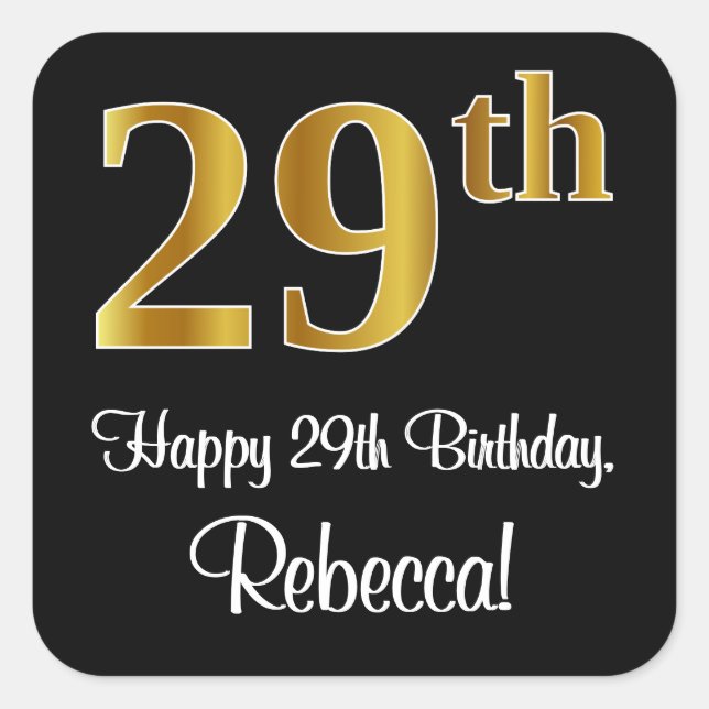 29th Birthday – Elegant Luxurious Faux Gold Look # Square Sticker (Front)