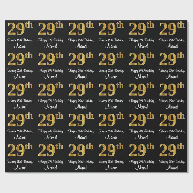 29th Birthday: Elegant Luxurious Faux Gold Look # Wrapping Paper (Flat)