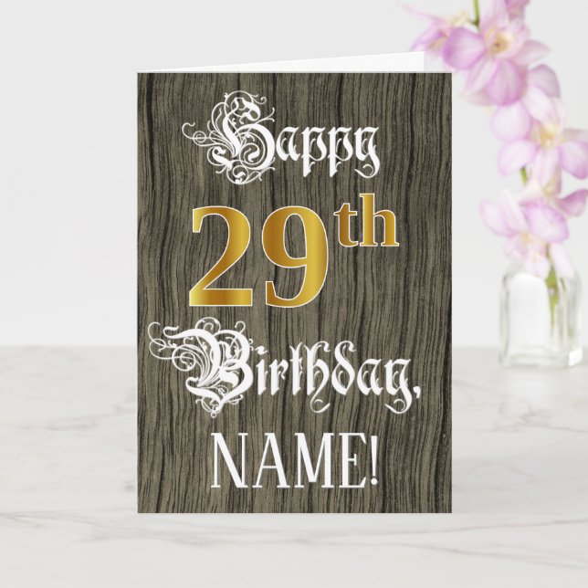 29th Birthday: Faux Gold Look + Faux Wood Pattern Card (Orchid)