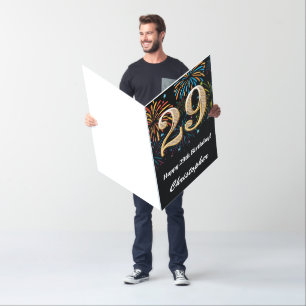 29th Birthday Fireworks Black and Gold Extra Large Card