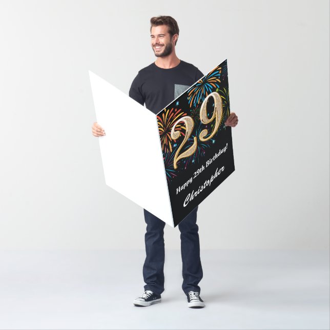 29th Birthday Fireworks Black and Gold Extra Large Card (In Situ)