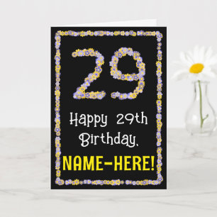 29th Birthday: Floral Flowers Number, Custom Name Card