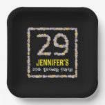 [ Thumbnail: 29th Birthday: Floral Flowers Number, Custom Name Paper Plates ]