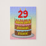 [ Thumbnail: 29th Birthday: Fun Cake and Candles + Custom Name Jigsaw Puzzle ]