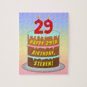 29th Birthday: Fun Cake and Candles + Custom Name Jigsaw Puzzle