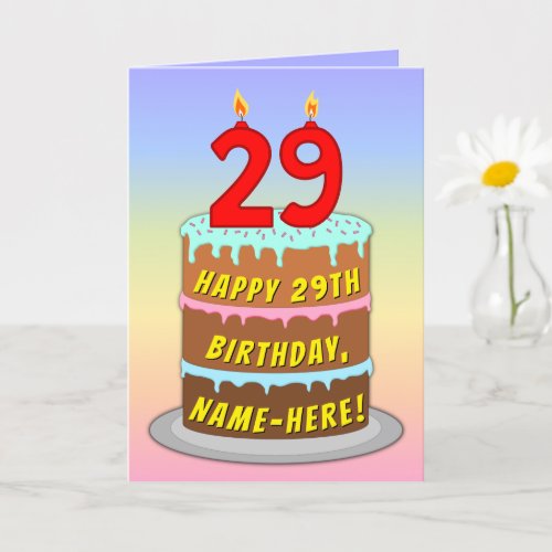 29th Birthday  Fun Cake  Candles w Custom Name Card