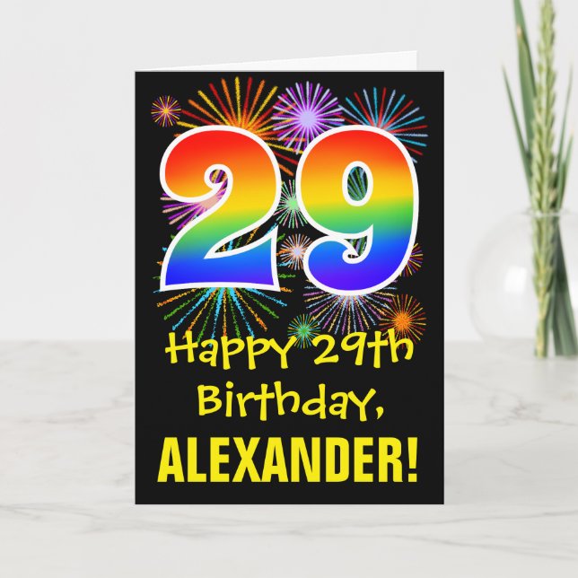 29th Birthday: Fun Fireworks Pattern + Rainbow 29 Card (Front)