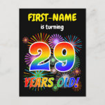 [ Thumbnail: 29th Birthday - Fun Fireworks, Rainbow Look "29" Postcard ]