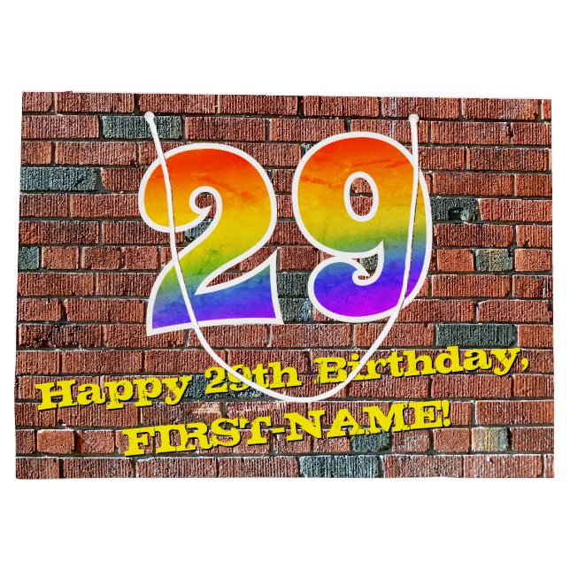 29th Birthday: Fun, Graffiti-Inspired Rainbow # 29 Large Gift Bag (Back)