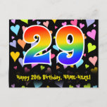 [ Thumbnail: 29th Birthday: Fun Hearts Pattern, Rainbow 29 Postcard ]