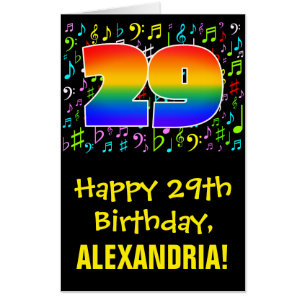 29th Birthday: Fun Music Symbols + Rainbow # 29 Card