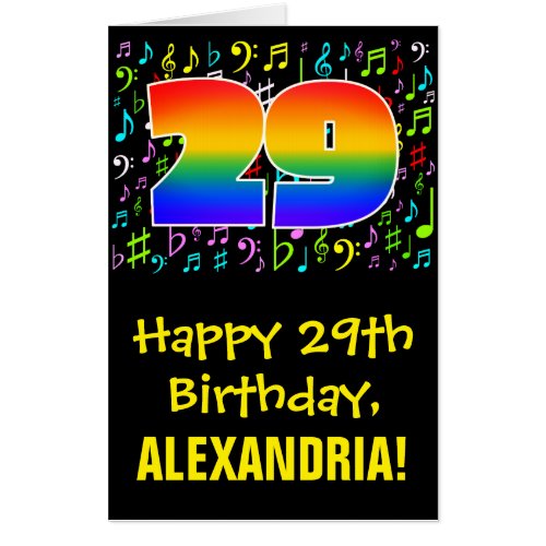 29th Birthday Fun Music Symbols  Rainbow  29 Card