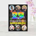 [ Thumbnail: 29th Birthday: Fun Rainbow #, Custom Name & Photos Card ]