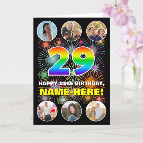 29th Birthday Fun Rainbow  Custom Name  Photos Card