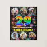 [ Thumbnail: 29th Birthday: Fun Rainbow #, Custom Name + Photos Jigsaw Puzzle ]