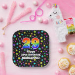 [ Thumbnail: 29th Birthday: Fun Stars Pattern and Rainbow “29” Paper Plates ]