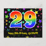 [ Thumbnail: 29th Birthday: Fun Stars Pattern, Rainbow 29, Name Postcard ]
