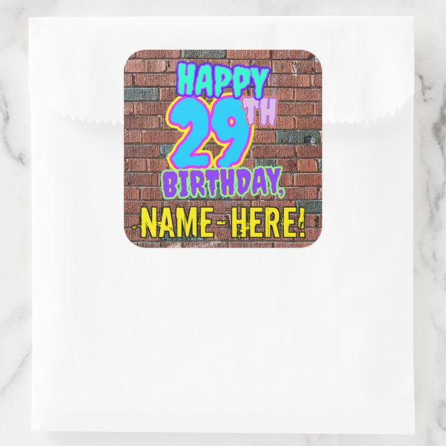 29th Birthday – Fun, Urban Graffiti Inspired Look Square Sticker (Bag)