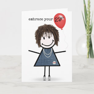 29th Birthday Girl with Red Balloon Card