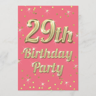 29th Birthday Gold Bling Typography Confetti Pink Invitation
