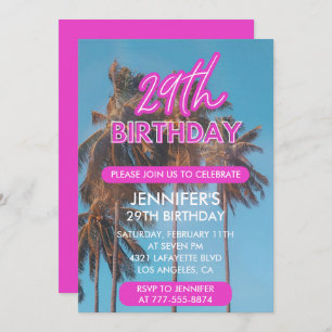 29th birthday invitation Summer Pink Palm tree