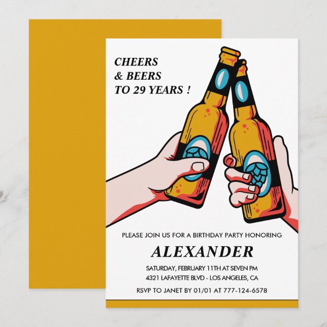 29th birthday invitations Cheers and Beers Men (Front/Back)