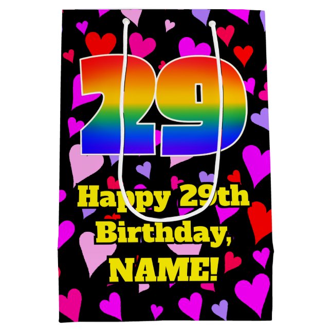 29th Birthday: Loving Hearts Pattern, Rainbow # 29 Medium Gift Bag (Back)