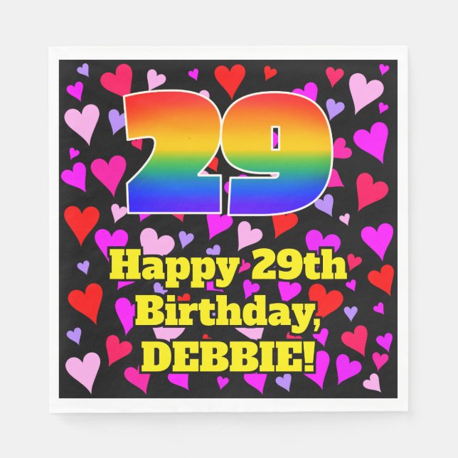29th Birthday: Loving Hearts Pattern, Rainbow # 29 Napkins (Front)