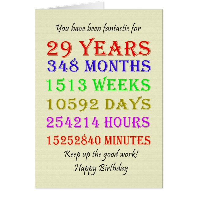 29th Birthday Milestones Cards (Front)