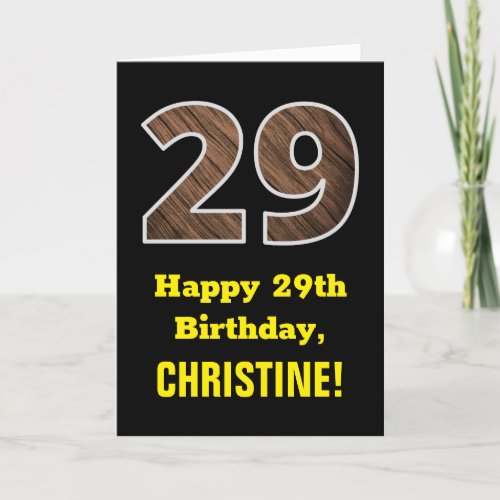 29th Birthday Name Faux Wood Grain Pattern 29 Card