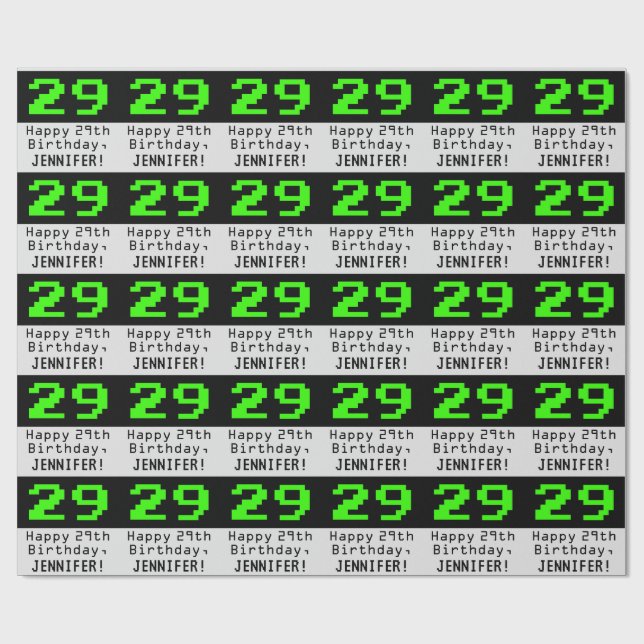 29th Birthday - Nerdy / Geeky Style "29" and Name Wrapping Paper (Flat)