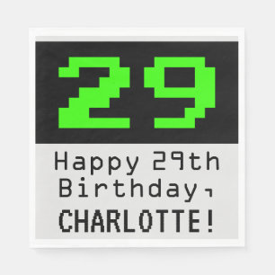 29th Birthday - Nerdy / Geeky Style "29" & Name Napkins