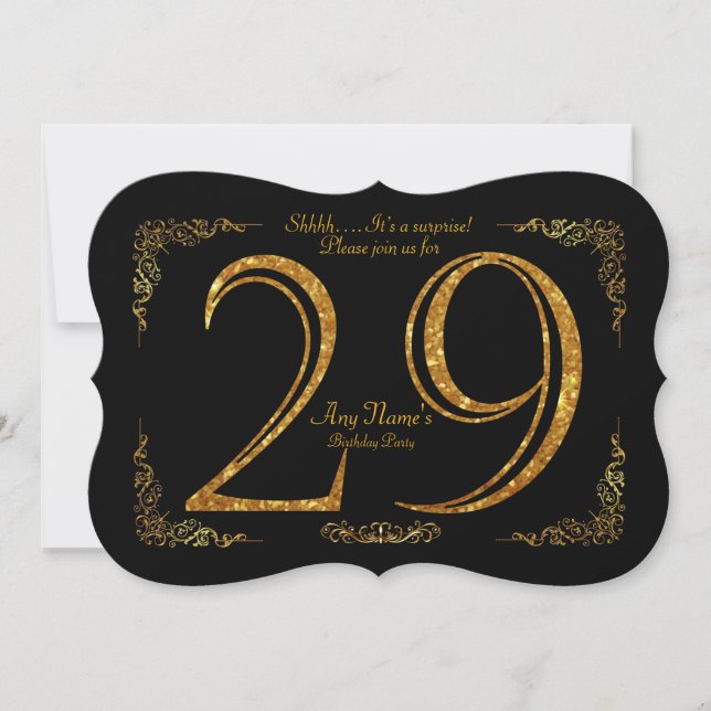 29th,Birthday party 29th,great Gatsby,black & gold Invitation (Front)