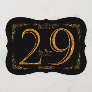 29th,Birthday party 29th,great Gatsby,black & gold Invitation